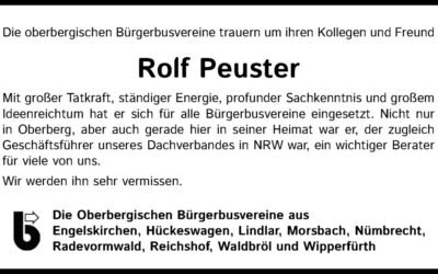 Die oberbergischen Bürgerbusvereine trauern um Rolf Peuster